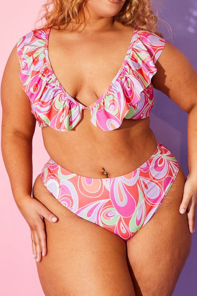 Abstract Print High Waisted Bikini Bottoms - Image 9