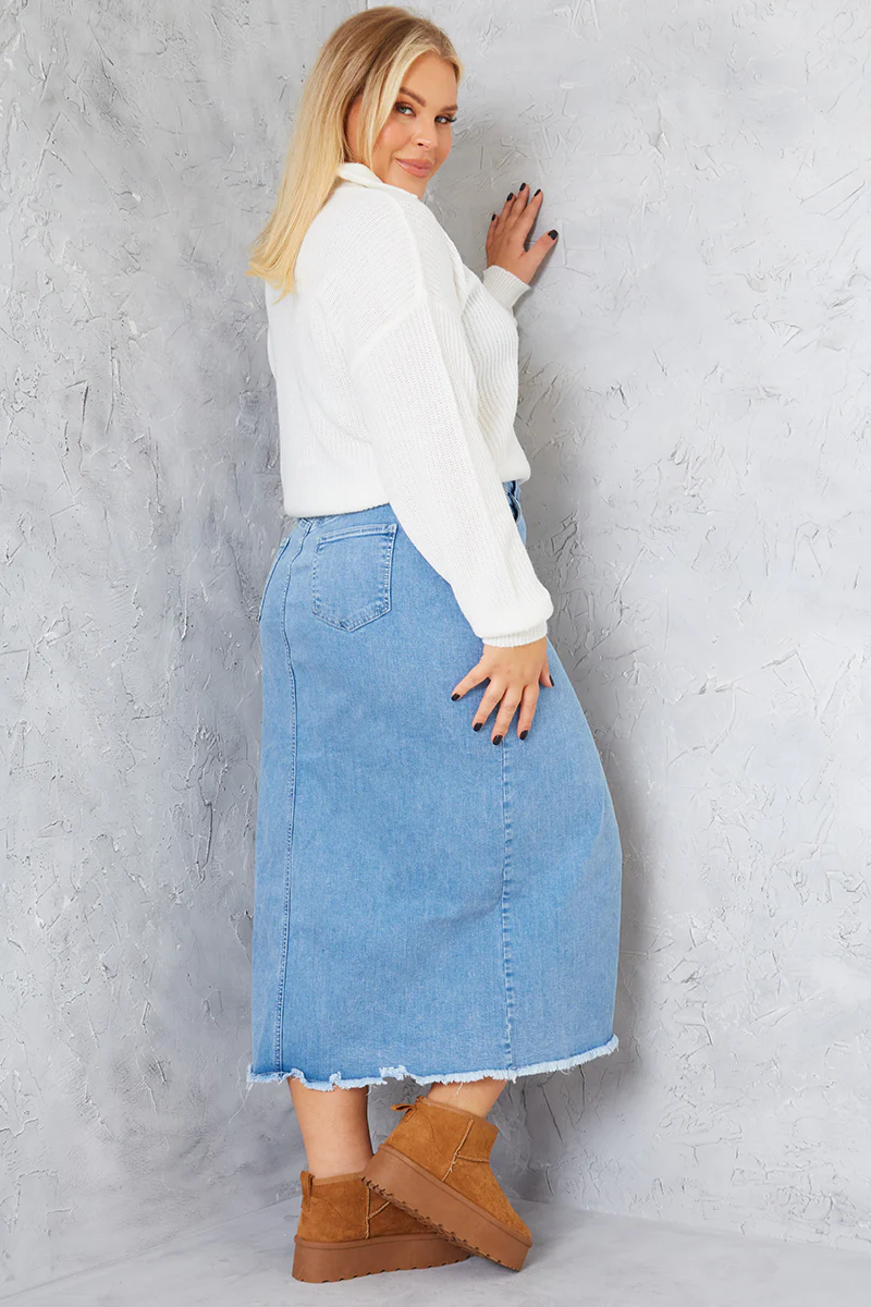 Denim Split Detail Midi Skirt - Image 10