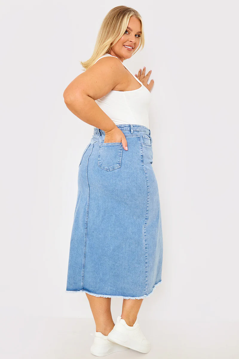 Denim Split Detail Midi Skirt - Image 12