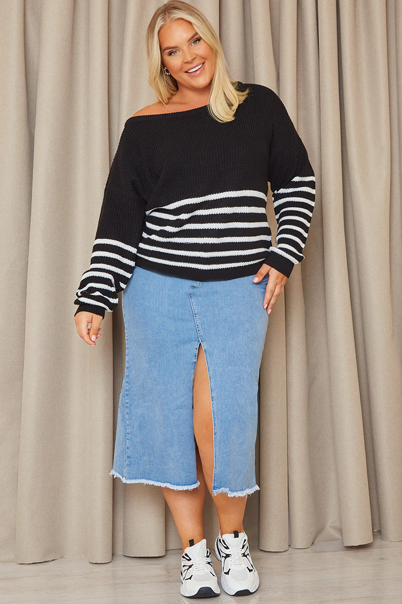 Denim Split Detail Midi Skirt - Image 14