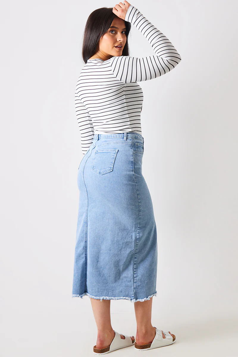 Denim Split Detail Midi Skirt - Image 3