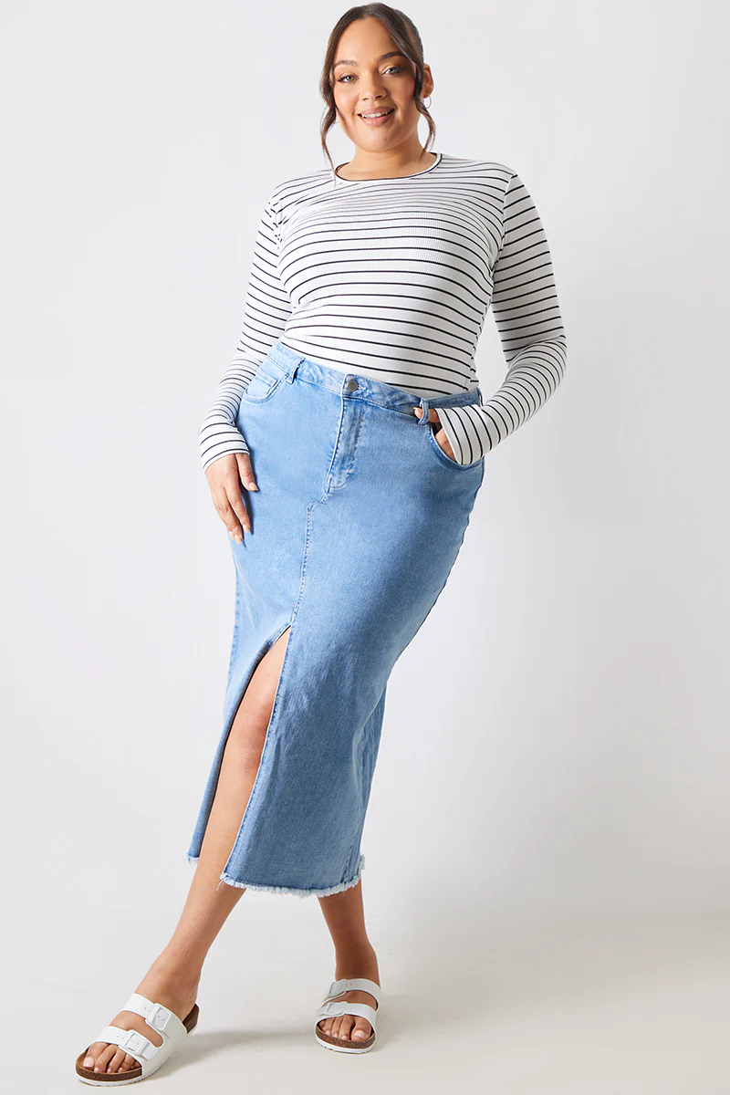 Denim Split Detail Midi Skirt - Image 4