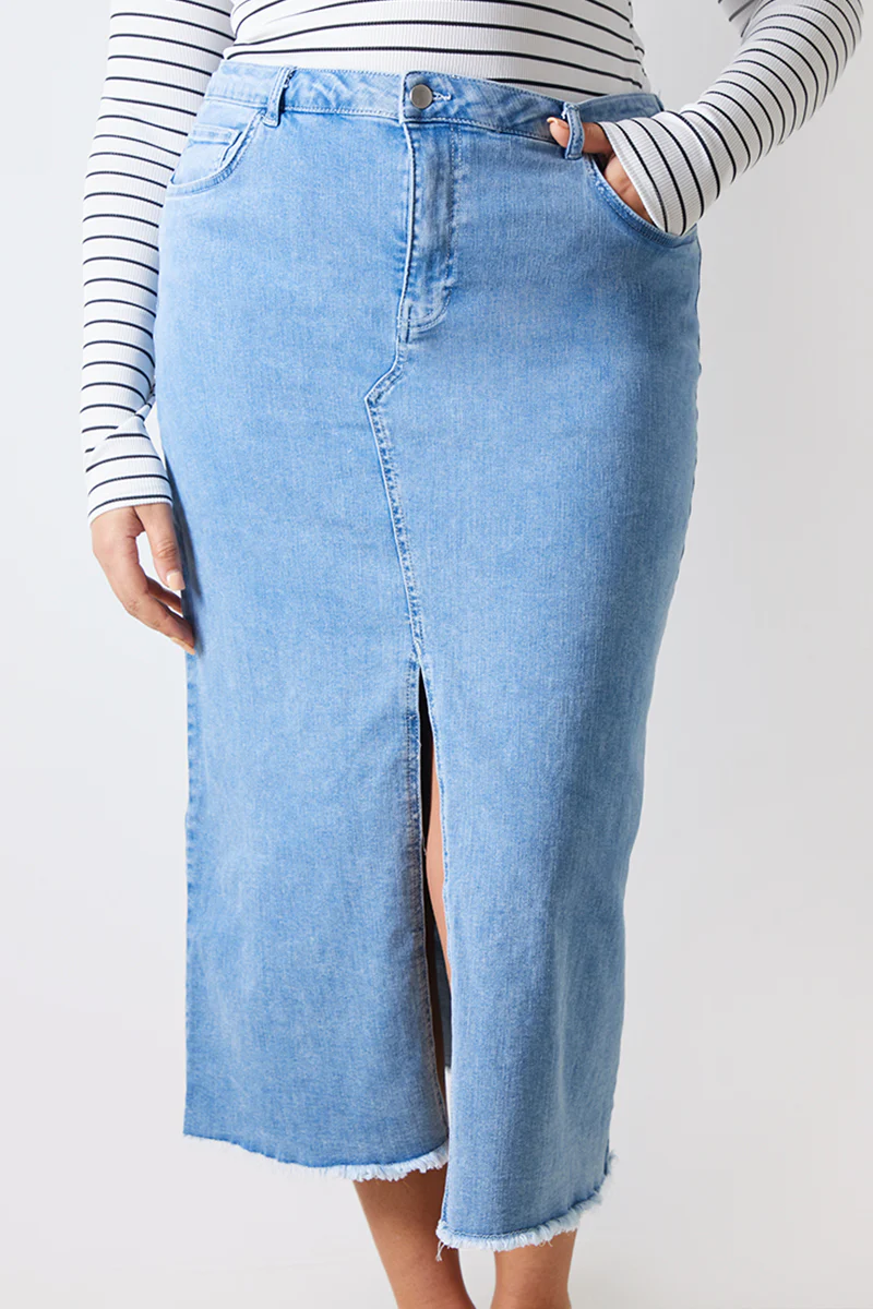 Denim Split Detail Midi Skirt - Image 5