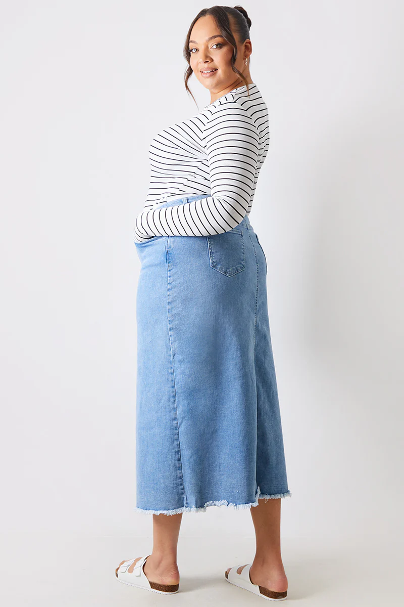 Denim Split Detail Midi Skirt - Image 6