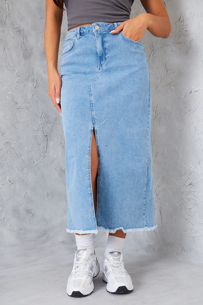 Denim Split Detail Midi Skirt - Image 7