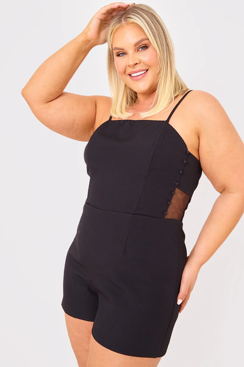 Mesh Insert Button Detail Playsuit - Image 5