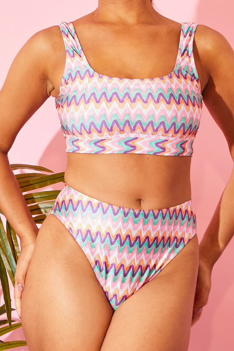Multi Zig Zag High Waisted Bikini Bottoms - Image 3