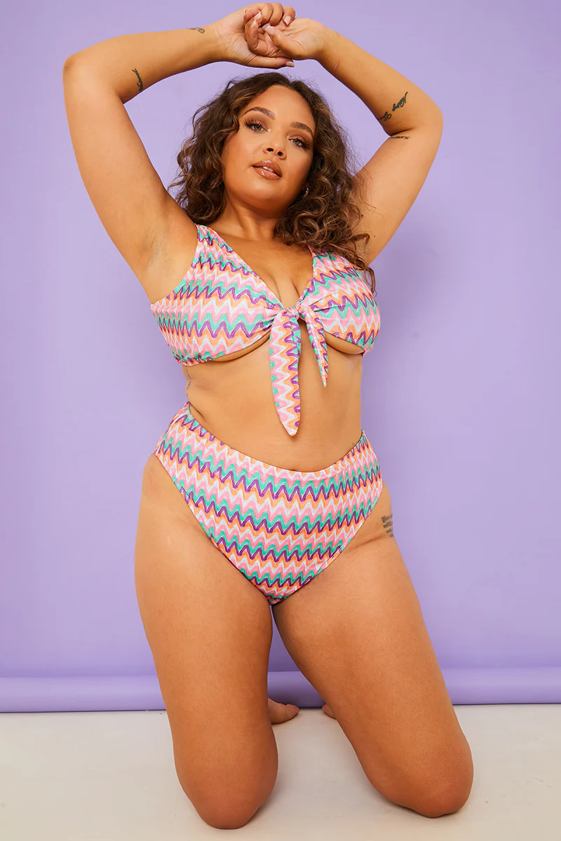 Multi Zig Zag High Waisted Bikini Bottoms - Image 5
