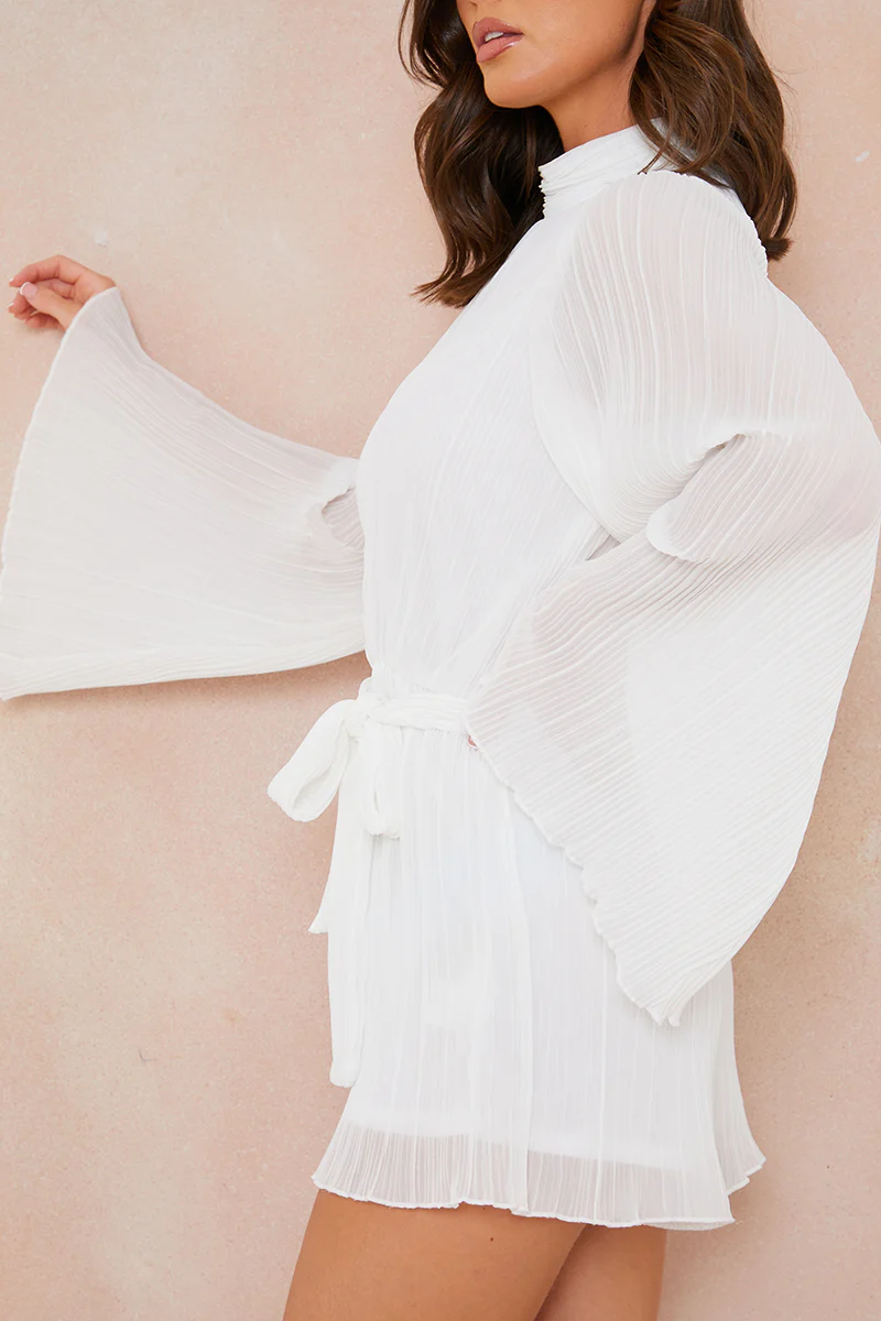 Plisse High Neck Tie Waist Playsuit - Image 3