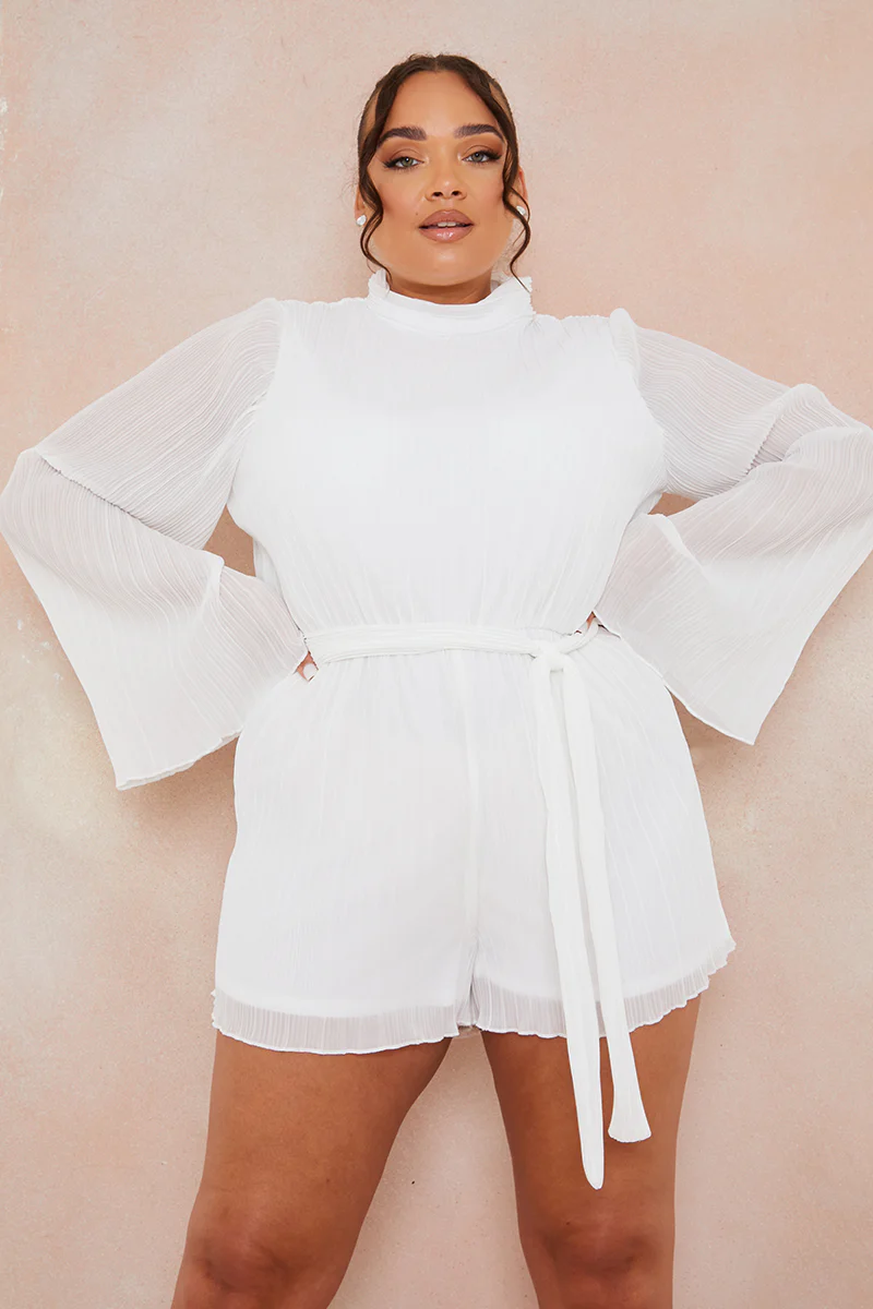 Plisse High Neck Tie Waist Playsuit - Image 5