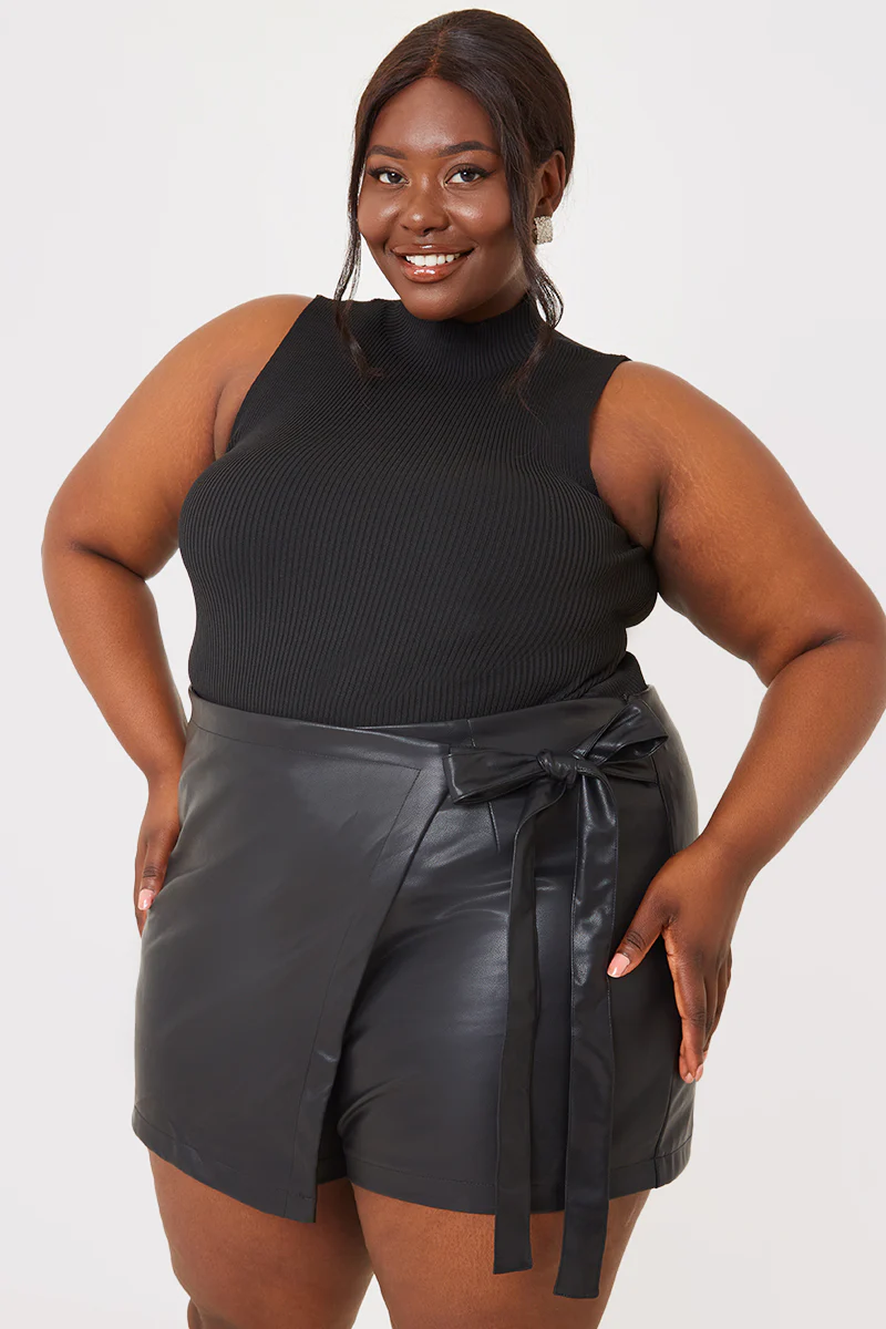 Leather Look Wrap Skort - Image 6