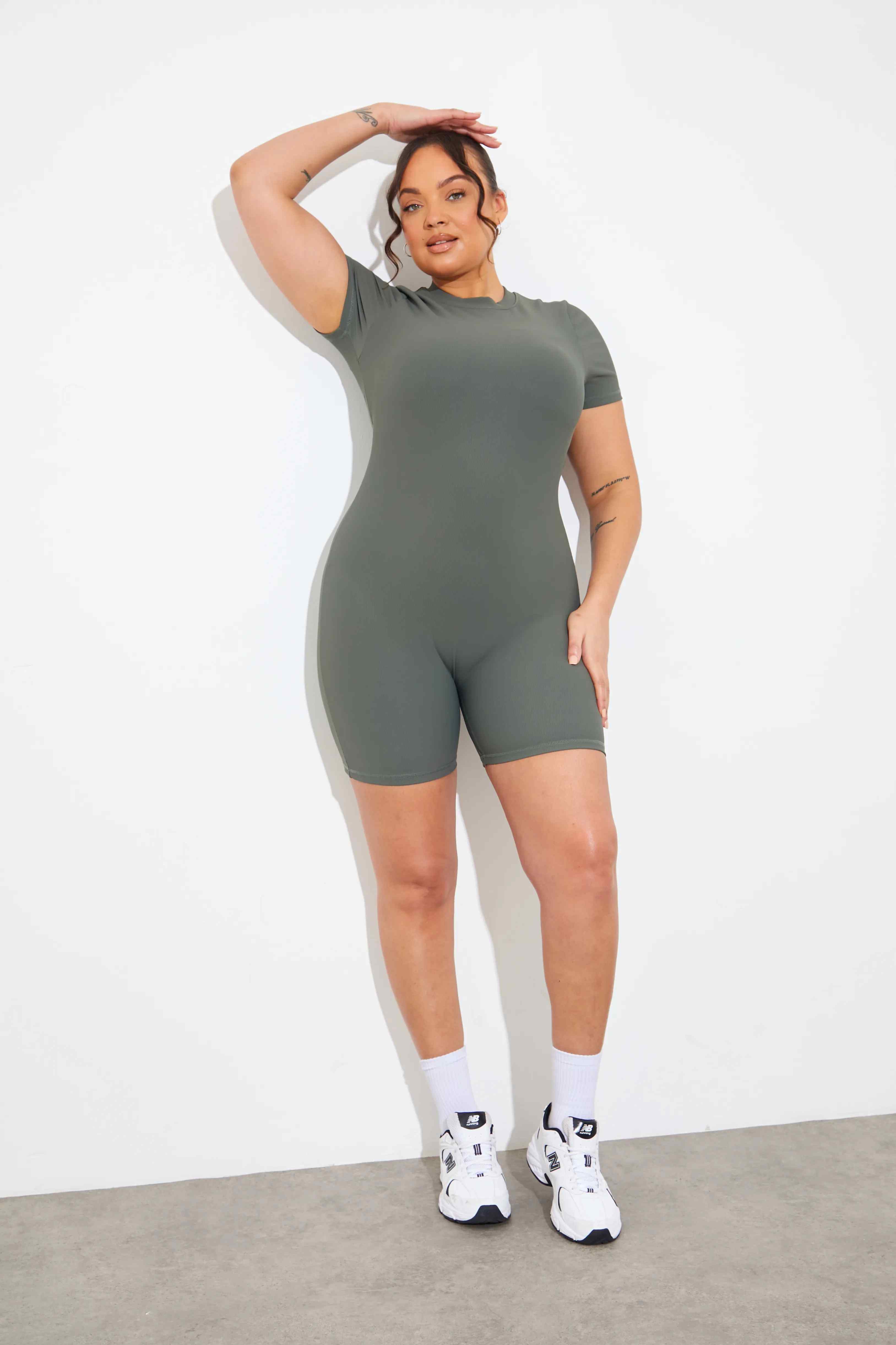 Built-in Bra Short Sleeve Sculpt and Control Short Unitard - Image 17