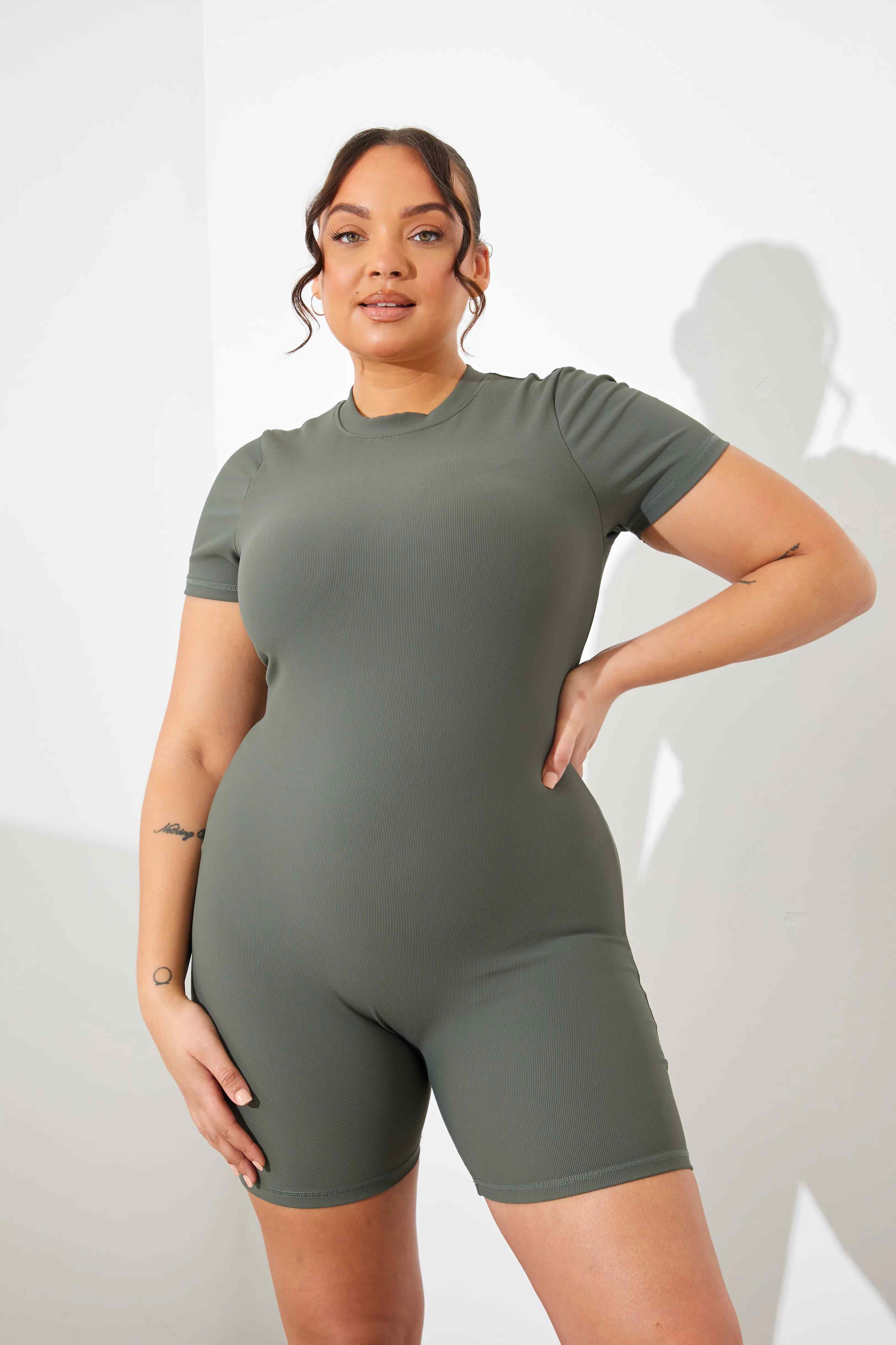 Built-in Bra Short Sleeve Sculpt and Control Short Unitard - Image 18