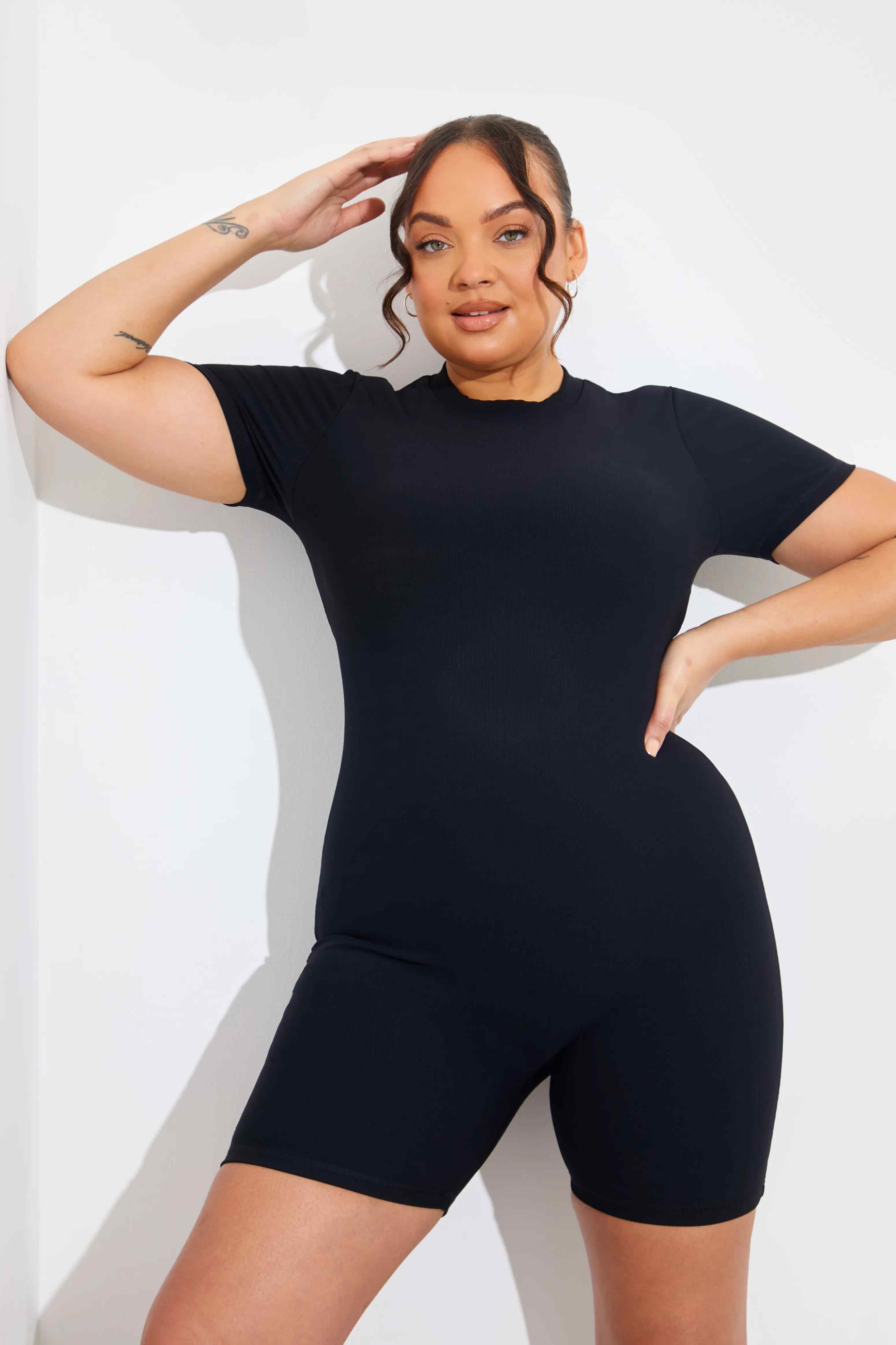 Built-in Bra Short Sleeve Sculpt and Control Short Unitard - Image 9