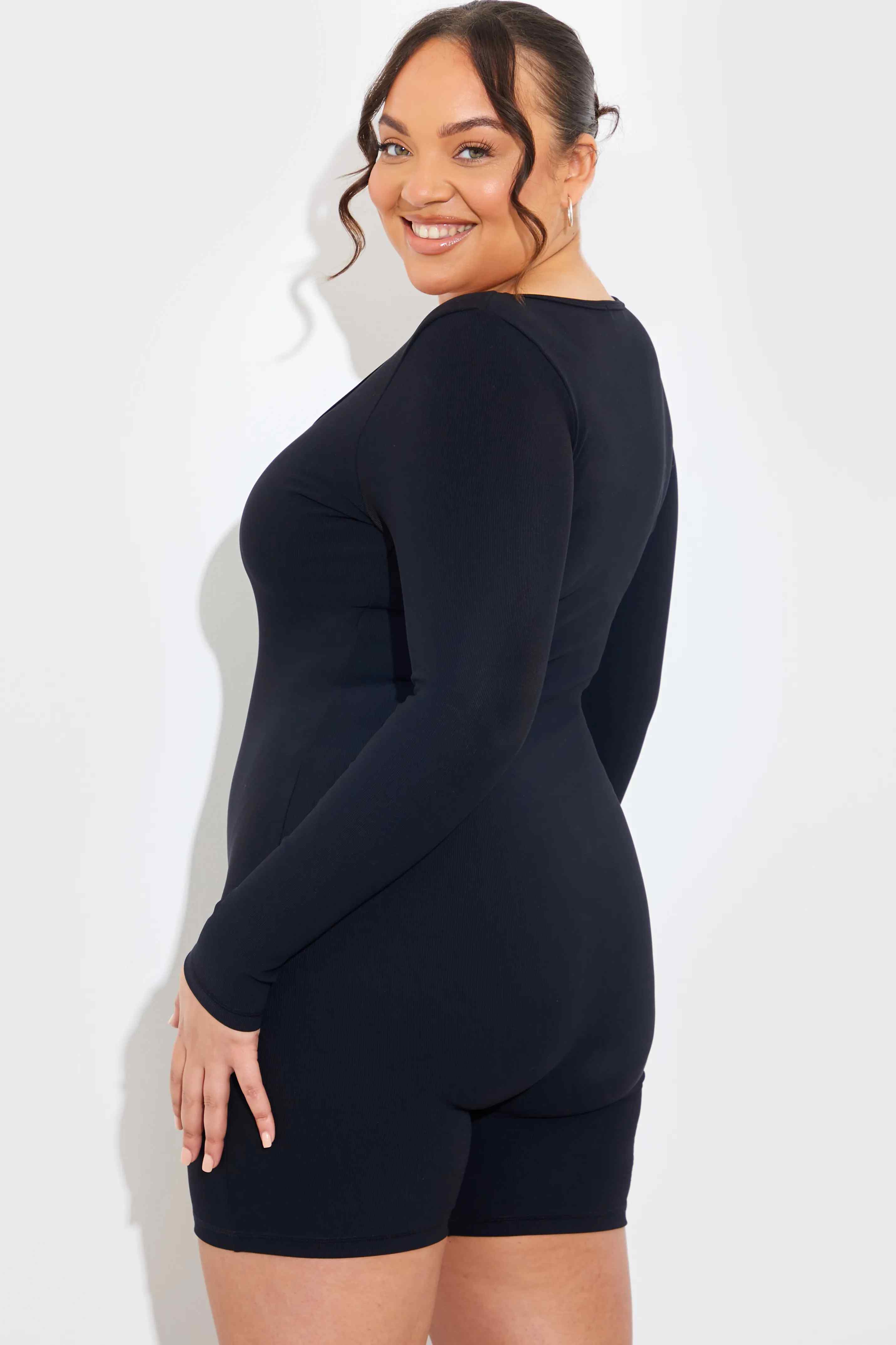 Built-In Bra Long Sleeve Sculpt and Control Short Unitard - Image 12