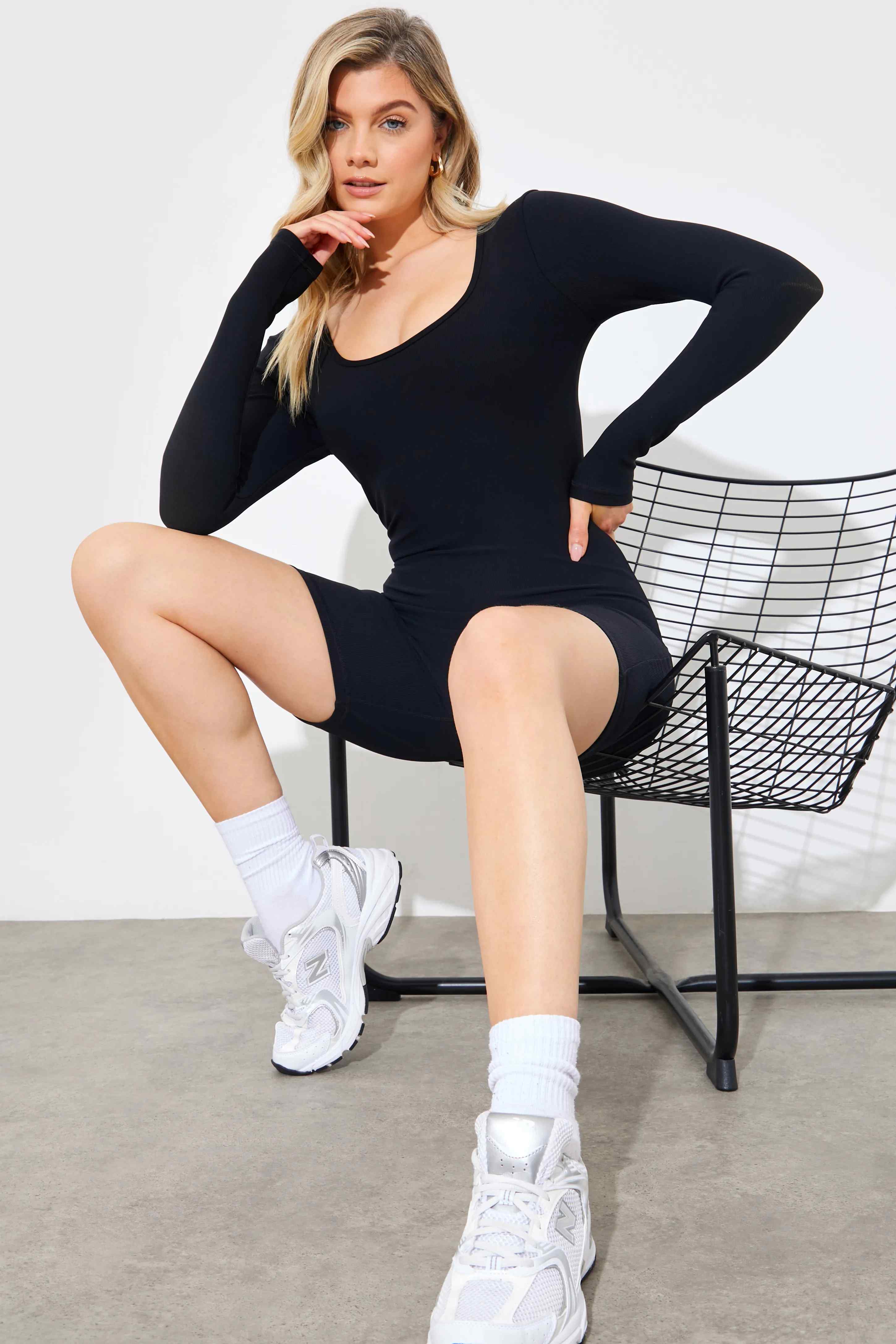 Built-In Bra Long Sleeve Sculpt and Control Short Unitard - Image 3