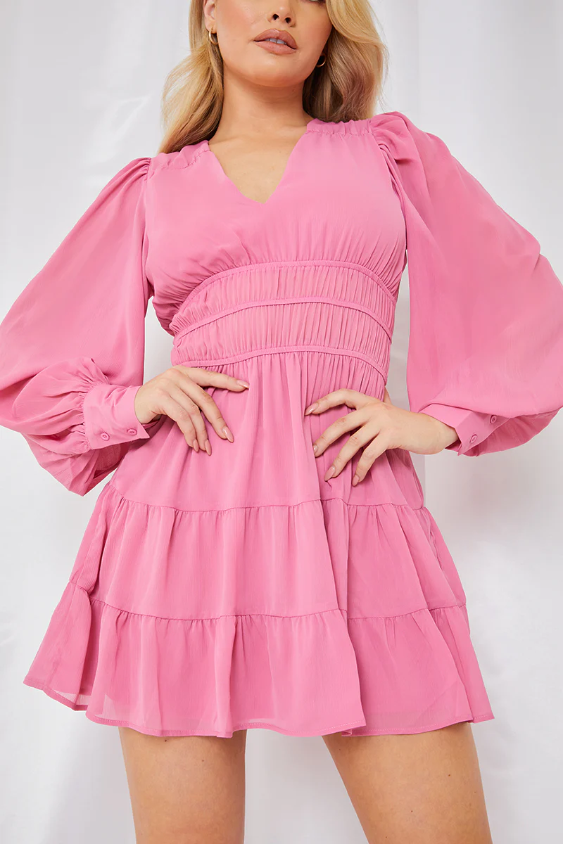 Shirred Waist Tiered Dress - Image 3