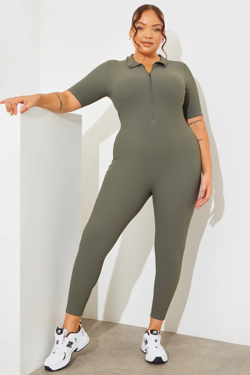 Built-In Bra Half Zip Short Sleeve Sculpt and Control Unitard - Image 13