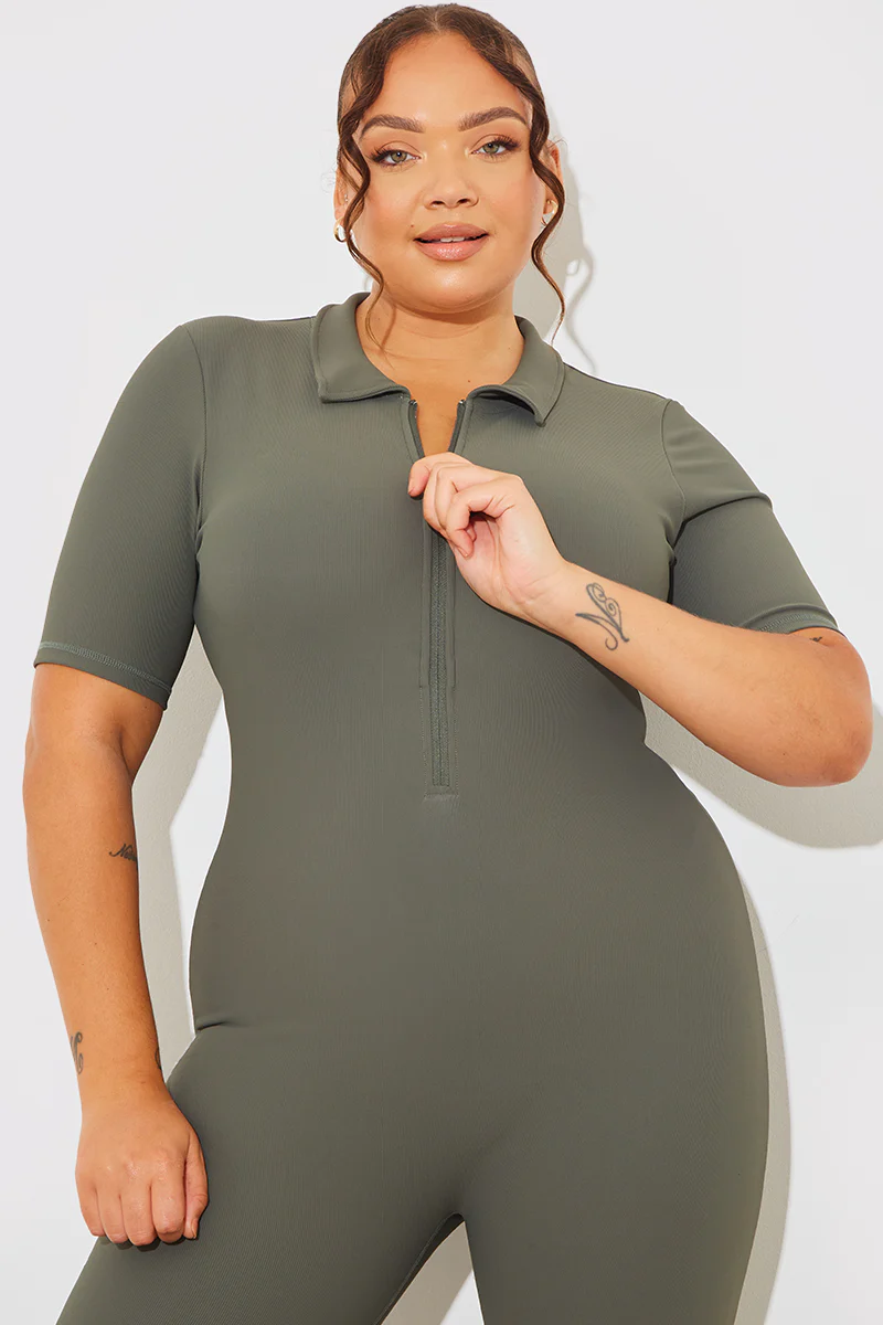 Built-In Bra Half Zip Short Sleeve Sculpt and Control Unitard - Image 14