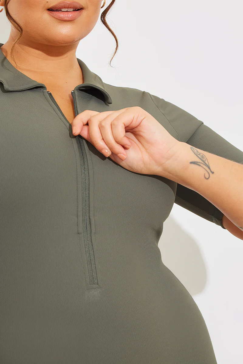 Built-In Bra Half Zip Short Sleeve Sculpt and Control Unitard - Image 15