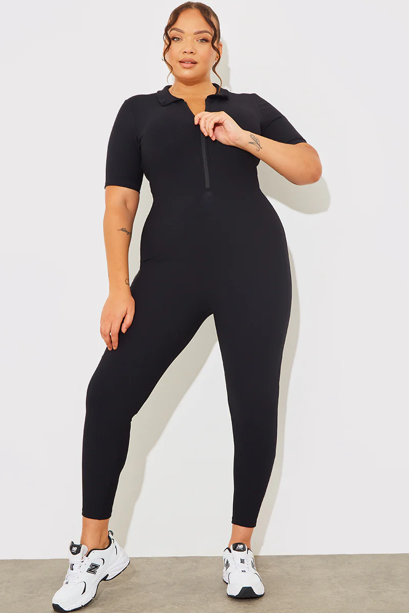 Built-In Bra Half Zip Short Sleeve Sculpt and Control Unitard - Image 5