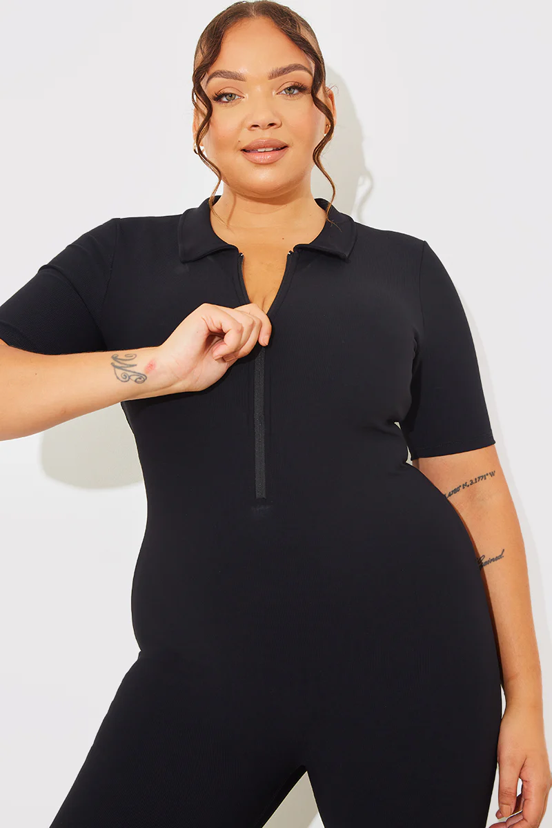 Built-In Bra Half Zip Short Sleeve Sculpt and Control Unitard - Image 6