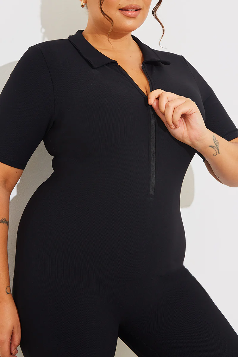 Built-In Bra Half Zip Short Sleeve Sculpt and Control Unitard - Image 7