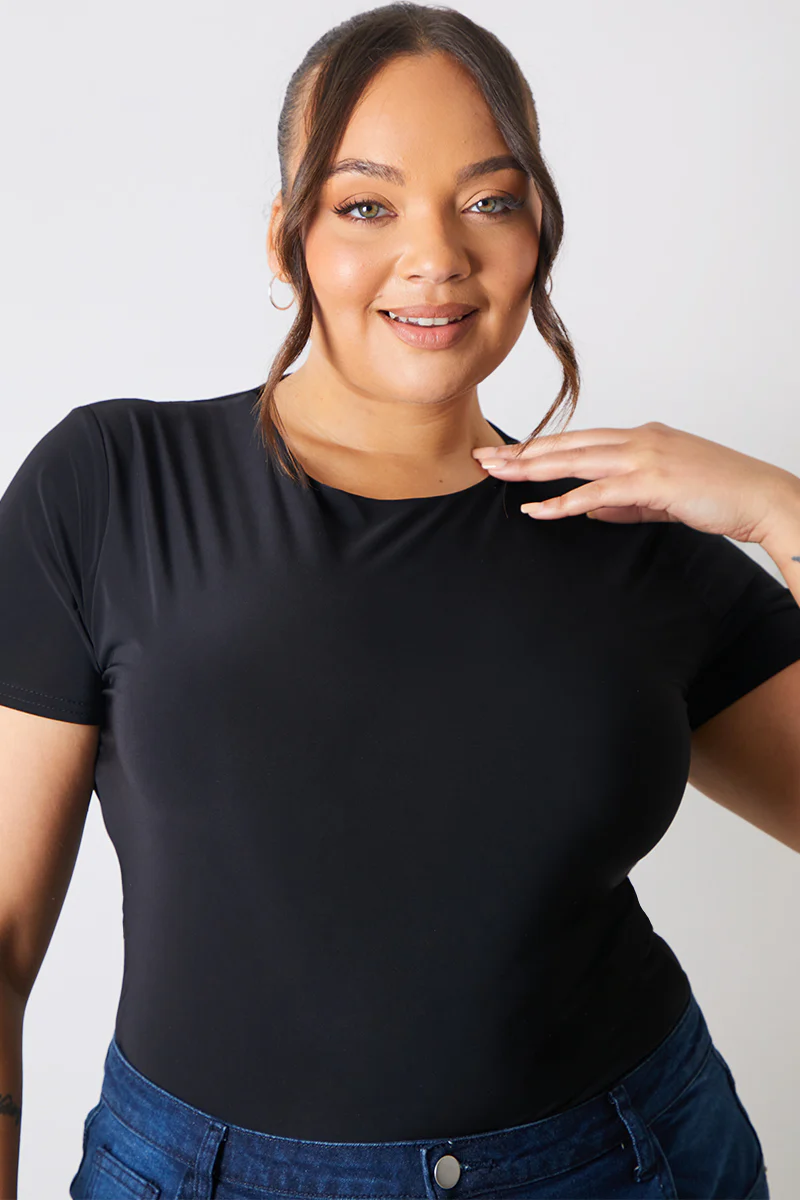 Short Sleeve Double Layer Slinky Bodysuit - Image 13