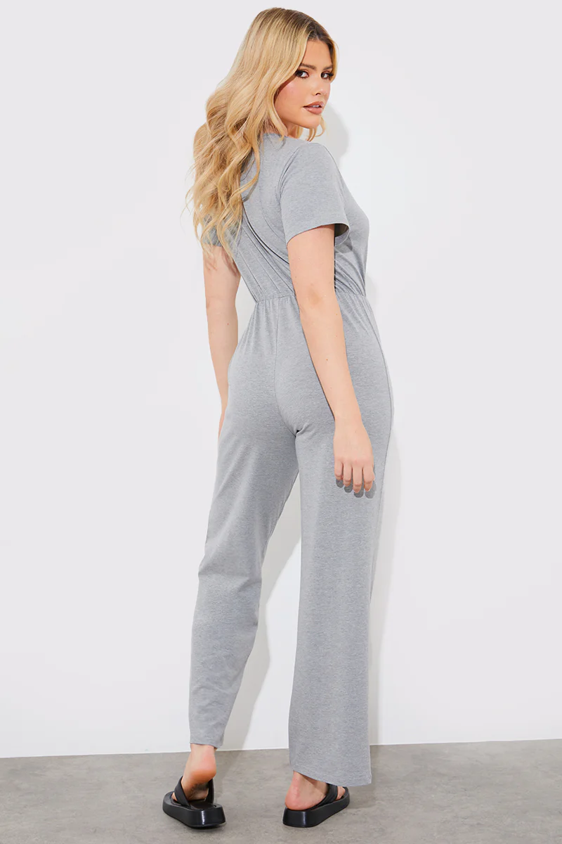 Short Sleeve Wrap Wide Leg Jumpsuit - Image 11