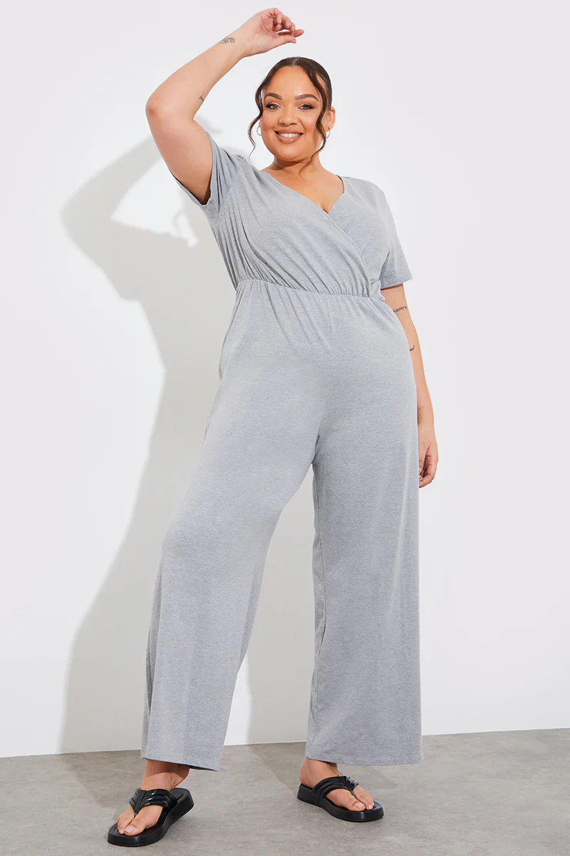Short Sleeve Wrap Wide Leg Jumpsuit - Image 12