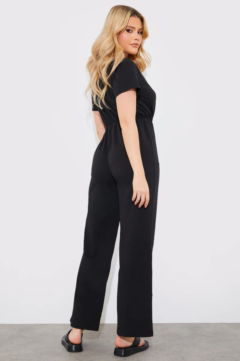 Short Sleeve Wrap Wide Leg Jumpsuit - Image 4