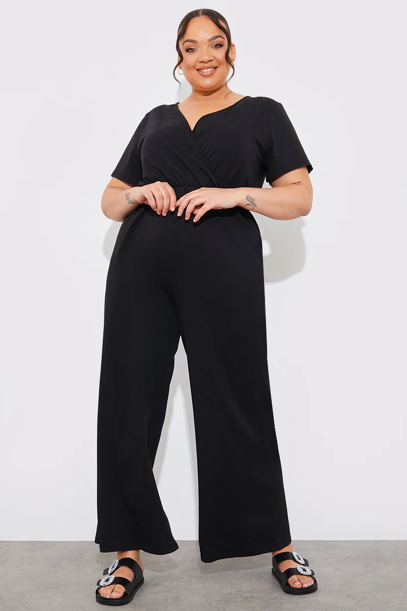 Short Sleeve Wrap Wide Leg Jumpsuit - Image 5