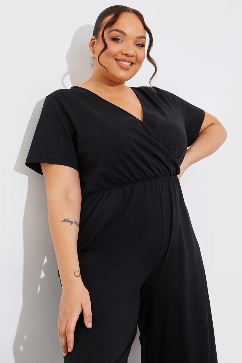 Short Sleeve Wrap Wide Leg Jumpsuit - Image 6