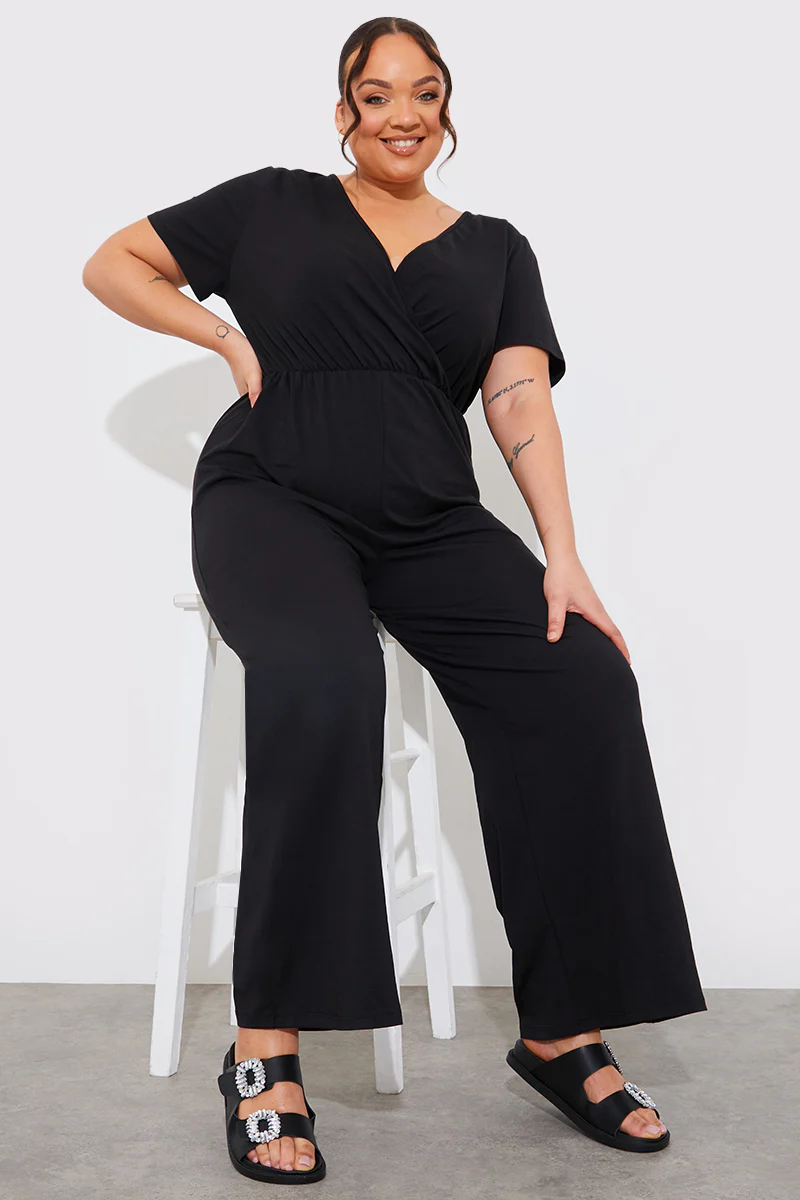 Short Sleeve Wrap Wide Leg Jumpsuit - Image 7
