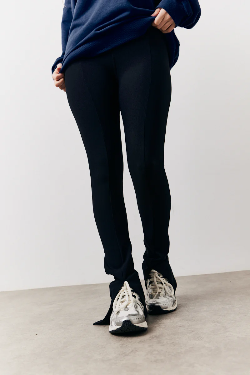 Black Sculpt & Control High Waisted Split Hem Ribbed Legging - Image 5