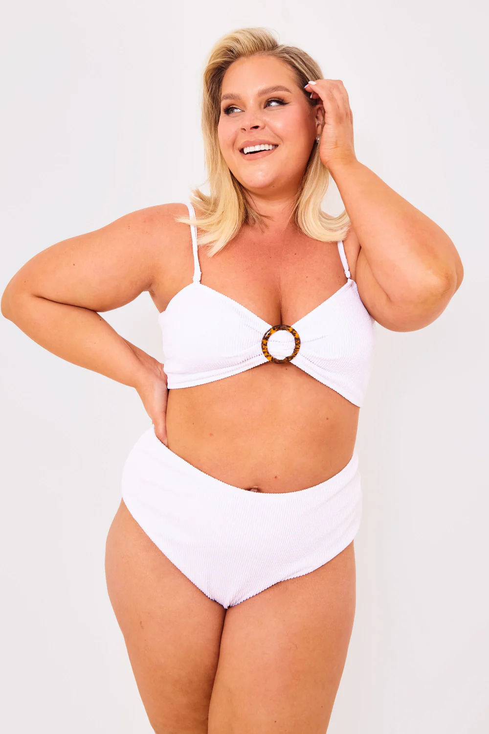 Textured Bandeau Crinkle Ring Detail Bikini Top - Image 5